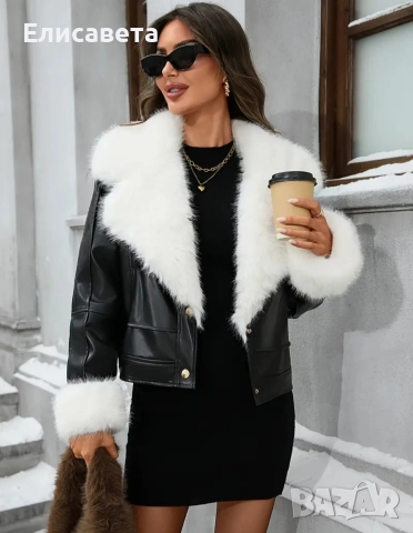 Дамско модерно зимно кожено яке и палто, снимка 5 - Якета - 51667143