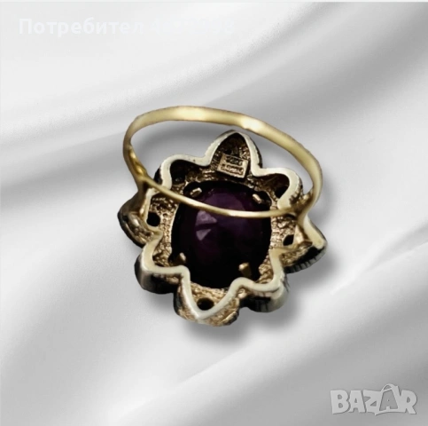 Луксозен винтидж пръстен със златен ринг, сребърна основа, диаманти и скъпоценни камъни, снимка 5 - Пръстени - 53266309