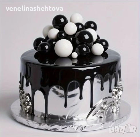 22 броя топчета топки на тел от стиропор за декорация на торта черен бял цвят, снимка 2 - Други - 52702022