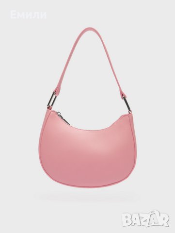 Малка дамска кожена чанта за рамо в розов цвят, снимка 1 - Чанти - 43733574