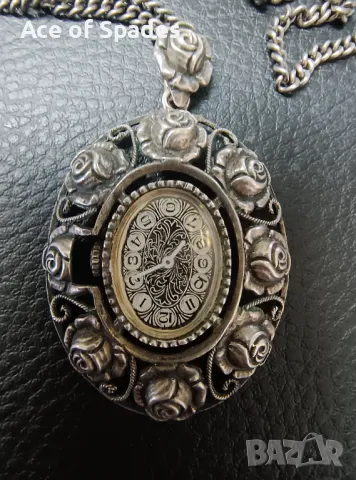 Красиво Сребърно Дамско Колие Часовник , снимка 2 - Колиета, медальони, синджири - 50093179