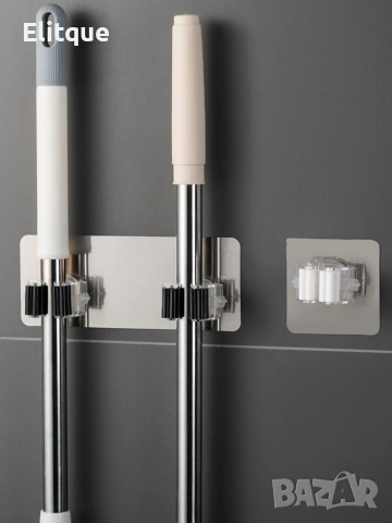 🧹 Стенен държач за четки, мопове и метли – единичен или двоен (залепващ), снимка 8 - Други стоки за дома - 53563881