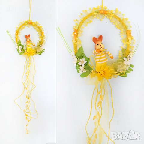 1416 Великденски венец със зайче и моркови украса за врата стена, снимка 3 - Декорация за дома - 28128237