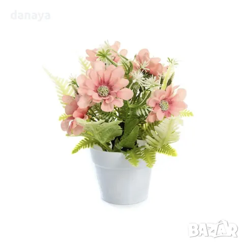 5915 Изкуствени маргаритки в бяла саксия, 17 см