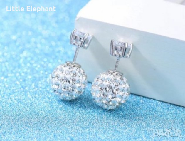 Sale Сребърни обеци топчета(задна част) с кристали,white/нови