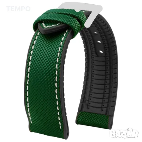 СИЛИКОНОВА КАИШКА ЗЕЛЕНА С БЯЛ ШЕВ- 18мм + ПОДАРЪК