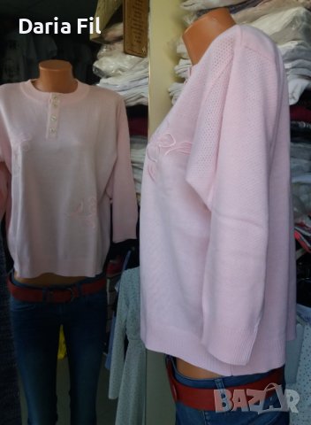 Бледорозова блуза фино тънко плетиво с бродерия и 7/8 дължина на ръкава , снимка 5 - Тениски - 40379986