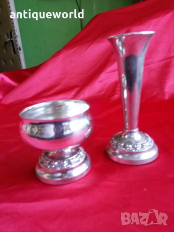 Стари Посребрени Английски Свещник и Купичка, снимка 1 - Антикварни и старинни предмети - 27275917