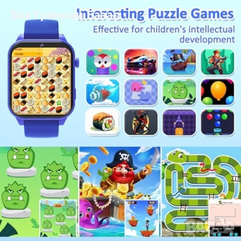 Нов Детски смарт часовник 1.83” тъч, игри, будилник, педометър, сън, снимка 5 - Смарт гривни - 53151394