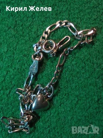 КРАСИВА НЕЖНА СРЕБЪРНА ГРИВНА СРЕБРО 925 ПЛЕТКА КАРТИЕ със СРЕБЪРНО СЪРЧИЦЕ 27385, снимка 9 - Гривни - 36795325