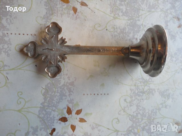 Старинен настолен бронзов кръст разпятие ARS, снимка 4 - Антикварни и старинни предмети - 43524754