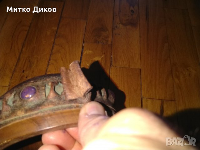 Дървена купа от соца с облицовка естествена кожа с инкрустация-Електроимпекс София фи 120мм и Н-54мм, снимка 6 - Колекции - 32522033