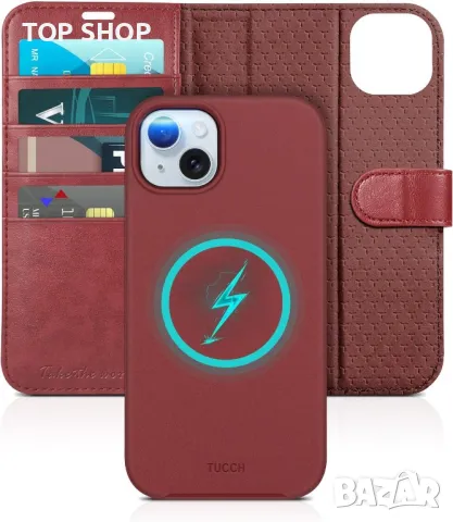 Калъф TUCCH за iPhone 15 Plus (6,7") 2023 г., тъмно червен