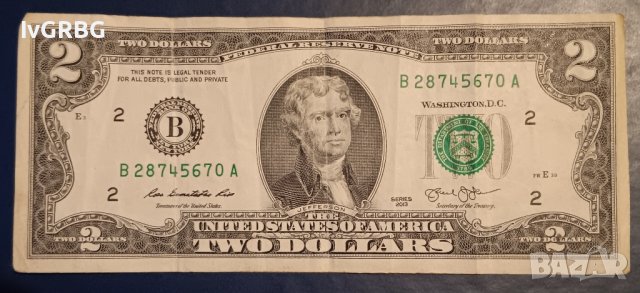 2 долара 2013 САЩ буква B - New York  , Банкнота от САЩ , снимка 2 - Нумизматика и бонистика - 44033352