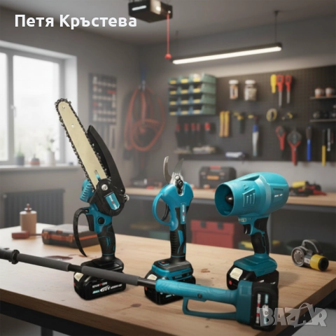 Акумулаторен комплект 4в1 KraftRoyal – Лозарска ножица, мини верижен трион 15 см, духалка и телескоп, снимка 6 - Моторни триони/резачки - 52736093