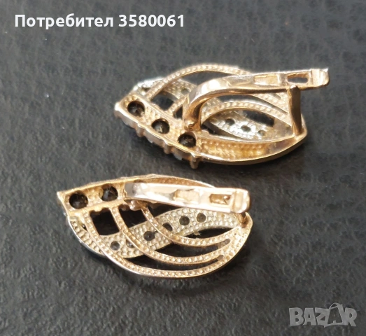Украински златни обеци с черен топаз и куб.циркон , снимка 4 - Обеци - 53094893