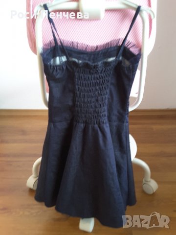 Елегантна тъмно синя рокля от тънък деним/до 128 см, снимка 3 - Детски рокли и поли - 38392465