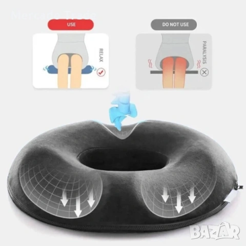 Ергономична ортопедична анатомична възглавница за сядане Mercado Trade, Мемори пяна, Черен, снимка 5 - Възглавници - 53167754