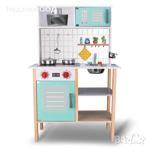 Комплект детска кухня, Дървена, Със светлинни и звук, Многоцветна, 60x30x92.5см