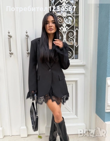 Нов черен блейзър с дантелени ръкави/ сако + къси панталони