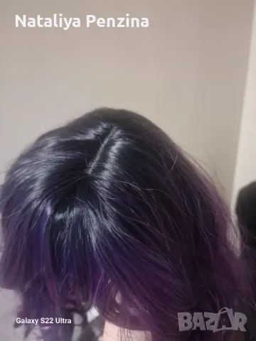 Лилава вълниста перука с бритон, снимка 3 - Аксесоари за коса - 48828728