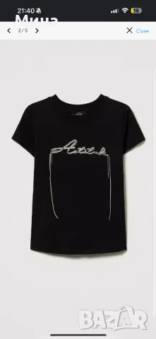 Черна тениска Twinset Actitude, снимка 2 - Тениски - 48936127