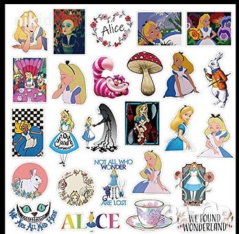 50 бр Алиса в страната на чудесата големи самозалепващи лепенки стикери украса картонена торта ръчна, снимка 4 - Други - 35614081