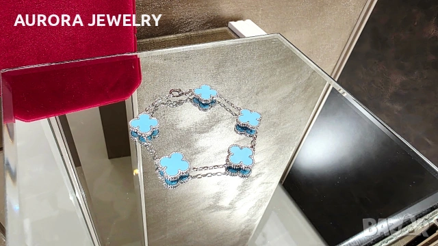 Van Cleef & Arpels VCA Silver Turquoise 5 Motifs Vintage Alhambra Дамска Гривна, снимка 3 - Гривни - 53373754