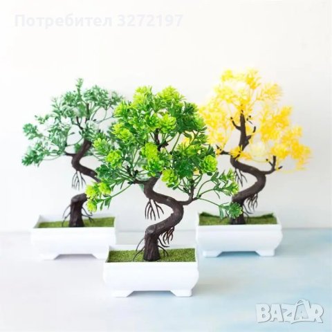 Декоративен изкуствен бонсай в саксия, Зелен, снимка 6 - Стайни растения - 43336759