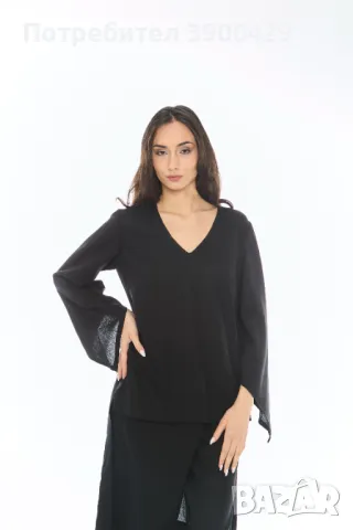 Дамска Ленена Блуза Asalia - Черна, снимка 3 - Ризи - 49723820