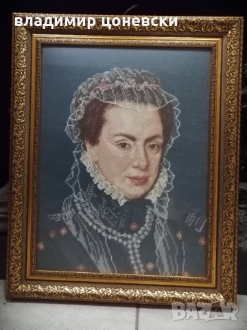 Ръчно ушит гоблен Портрет на дама, Стара картина, снимка 1 - Гоблени - 32504614
