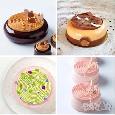 2 грамадни спираловидни кръга кръг основа силиконов молд форма калъп фондан шоколад мус гипс, снимка 3 - Форми - 28748836