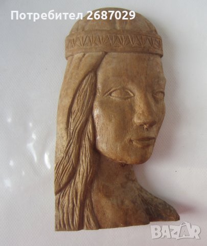 Дърворезба жена глава пано, Света Богородица, дървена глава  - мъж, снимка 1