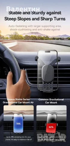 Baseus Stable Gravitational car mount стойка за телефон за автомобил , снимка 6 - Аксесоари и консумативи - 49683977
