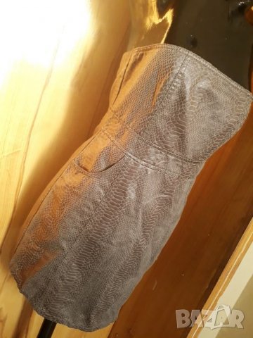 Кафява кожена къса рокля бюстие змийски принт М  , снимка 2 - Рокли - 26334988