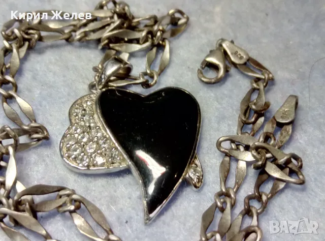 СРЕБЪРНО КОЛИЕ със СЪРЦЕВИДЕН МЕДАЛЬОН СРЕБРО 925 CSF с БЯЛА ПОЗЛАТА ЦИРКОНЧЕТА и ЕМАЙЛ 44392, снимка 5 - Колиета, медальони, синджири - 49916285