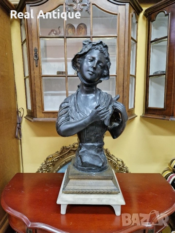 Уникален голям антикварен колекционерски английски бронзов бюст 