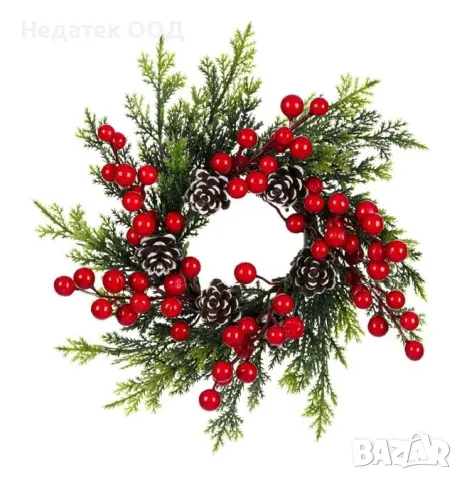 Коледен, Декоративен, Свещник, Плодове, Червен, 24 см