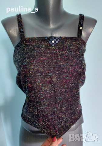 Космат топ тип потник, с пайети / малък размер , снимка 3 - Потници - 36527836