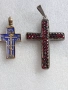 Сребърен кръст с гранати и руски кръст с емайл и позлата, снимка 1