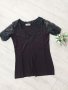 Нова черна блузка с къс ръкав дантела, снимка 1 - Тениски - 40347881