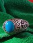СРЕБЪРЕН ТЮРКОАЗЕН ОРНАМЕНТИРАН РЪЧНО ПРЪСТЕН СРЕБРО 925 ЮВЕЛИРНА СТАРА МАЙСТОРСКА ИЗРАБОТКА 14507, снимка 2