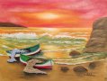 Море и лодки маслена картина , снимка 1 - Картини - 39815916
