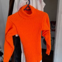 Оранжево поло-ръчно плетиво+подарък-шал, снимка 2 - Блузи с дълъг ръкав и пуловери - 39959570