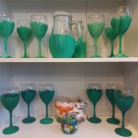 Комплекти чаши и кана в щрихи зелено, снимка 7 - Декорация за дома - 43741426