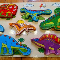 Дървен детски пъзел с динозаври., снимка 2 - Игри и пъзели - 43653519