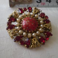 Винтидж чешка брошка с перли и кристали, снимка 5 - Антикварни и старинни предмети - 39712845