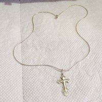 сребърен кръст разпятие православен кръст с Исус и надпис Споси и Сохрани и сребърно синджирче, снимка 7 - Колиета, медальони, синджири - 31569281