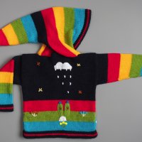 Тъмно синя перуанска детска жилетка с елфска качулка, размери от 0 до 7 години, снимка 2 - Детски пуловери и жилетки - 35511572