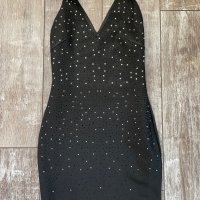 Черна бандажна къса рокля с камъни сваровски-Swarovski Crystal, снимка 1 - Рокли - 26748945
